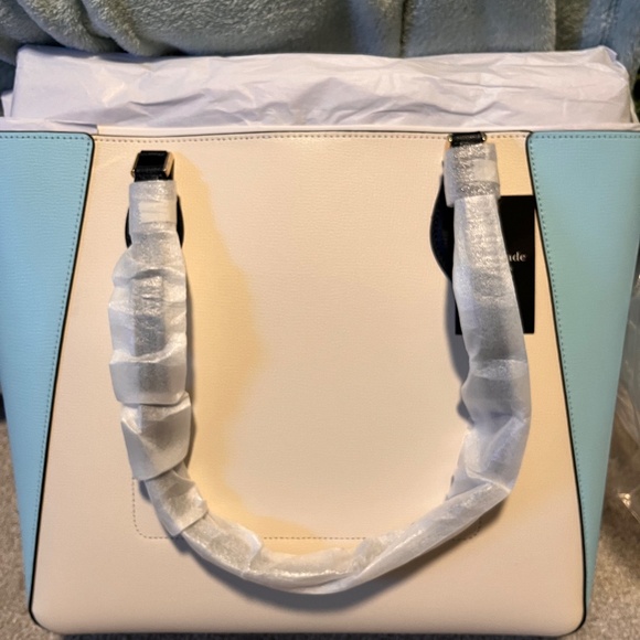 New Kate Spade Poppy Colorblock Large Leather Tote Blazer Blue Multi NWT - Picture 2 of 3